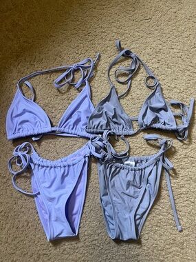 Lavender and Light Gray String Triangle Bikini Set